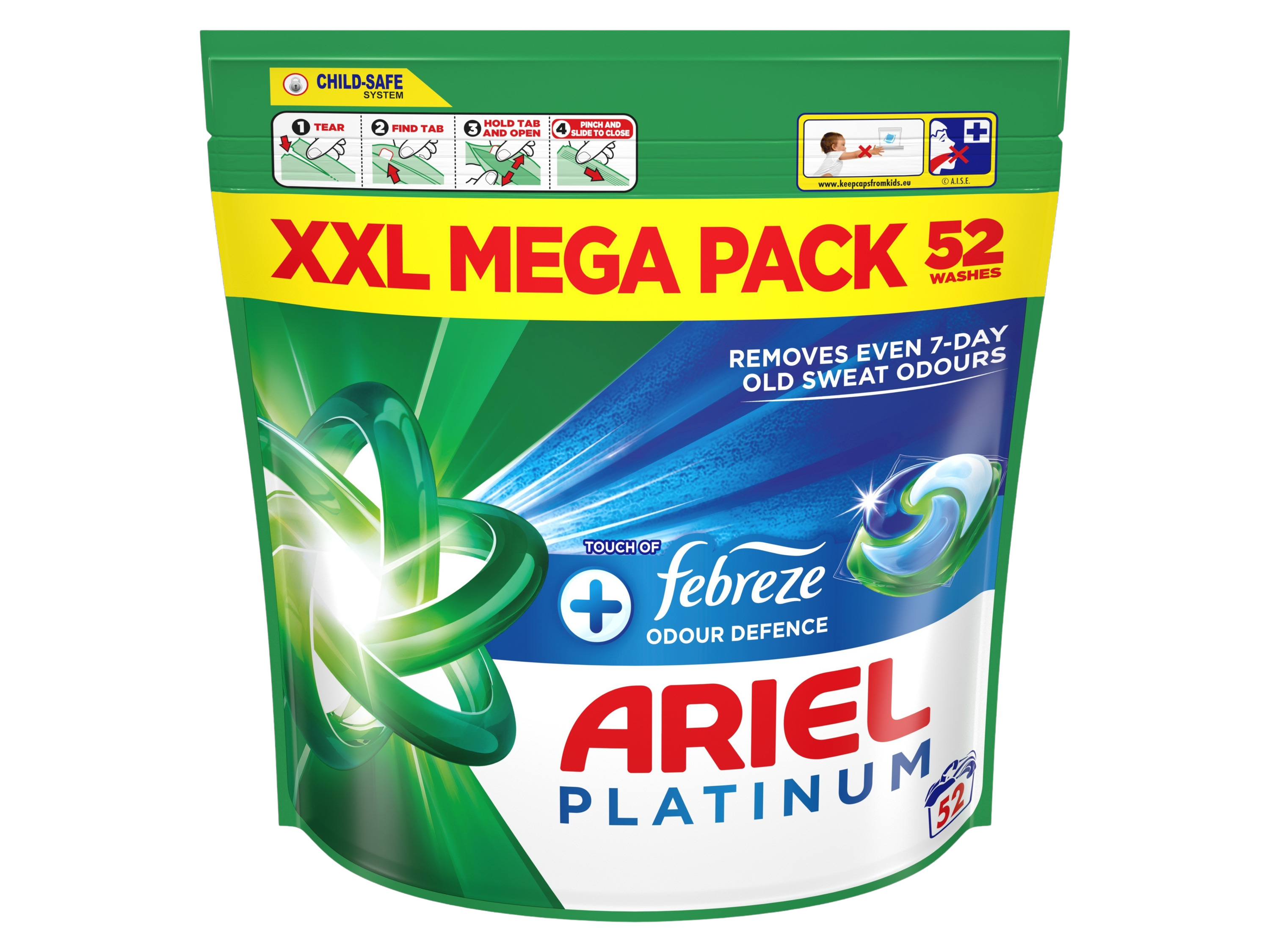 Ariel Platinum XXL Mega Pack with Febreze, 52 washes.