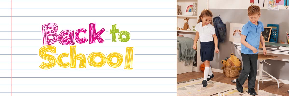Children's school uniforms: polo shirts and skirts for back to school.
