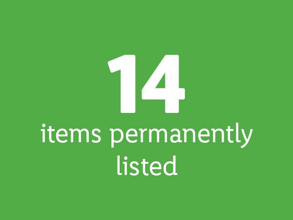 14 items permanently listed on a green background.