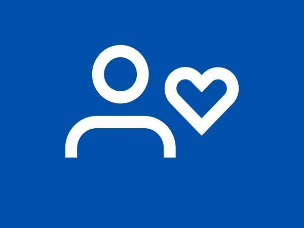 User profile icon with a heart, symbolizing a favorite or liked user.