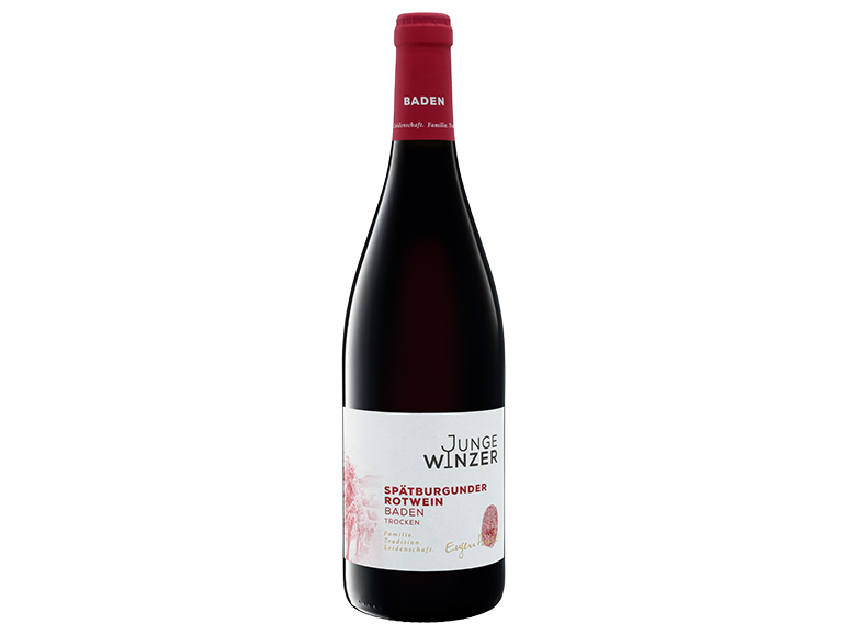 A bottle of Junge Winzer Spätburgunder red wine from Baden.