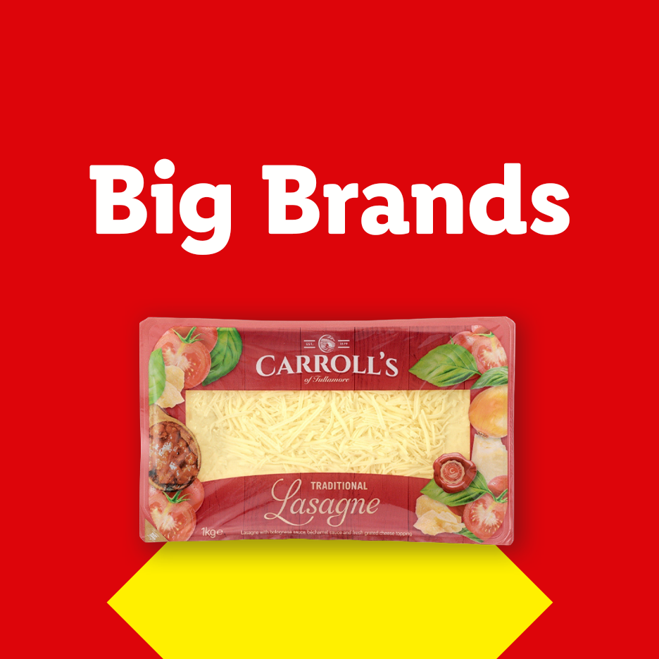 A package of traditional lasagne with the text 'Big Brands' above it.