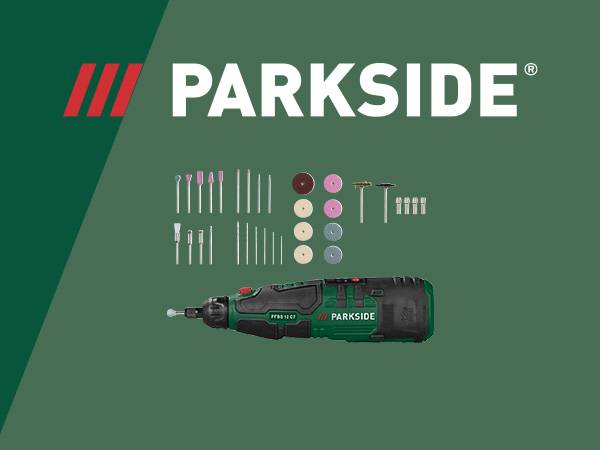 A green background with a rotary tool and various accessories like grinding bits and cutting discs.
