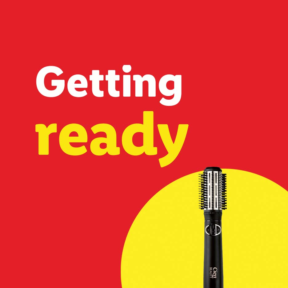 Cien Beauty hot air brush on a red background with 'Getting ready' text.
